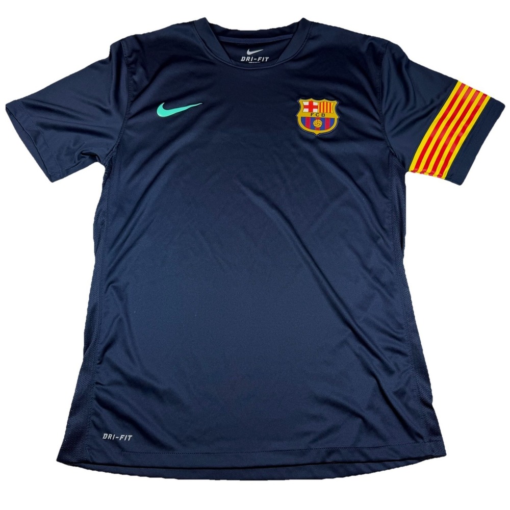 Nike FC Barcelona 2014-15 Training Jersey Men M Navy Teal Catalan Sleeve GUC